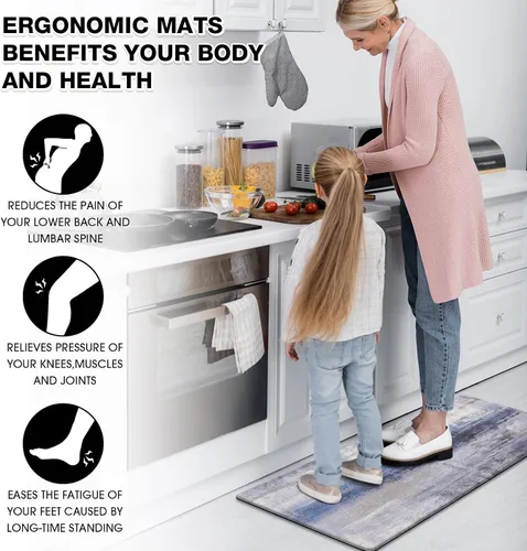 Miniatura 6 de MAYHMYO Alfombra de Cocina Anti Fatiga Tapete de Cocina Acolchado Negro Plantas Florales Lindas Alfombras de Cocina Vintage Antideslizantes