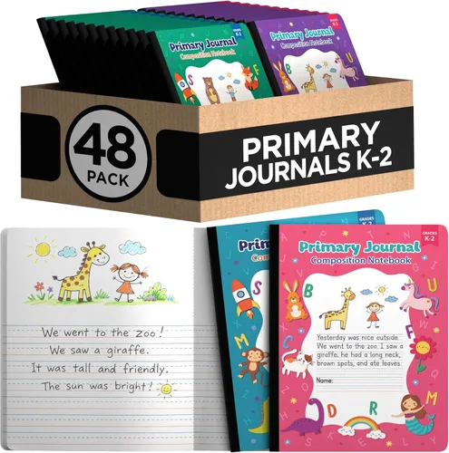 Miniatura 8 de Diario primario de grado K-2, cuaderno de composición primaria k-2, 4 colores y diseños surtidos, diario de escritura primaria, 100 hojas/200