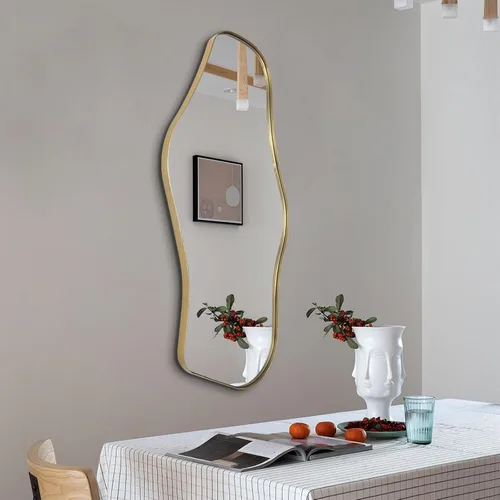 Miniatura 11 de Espejo de pared irregular, 47 x 25 pulgadas, grandes espejos asimétricos con marco de metal dorado, espejo en forma de nube, espejos abstractos