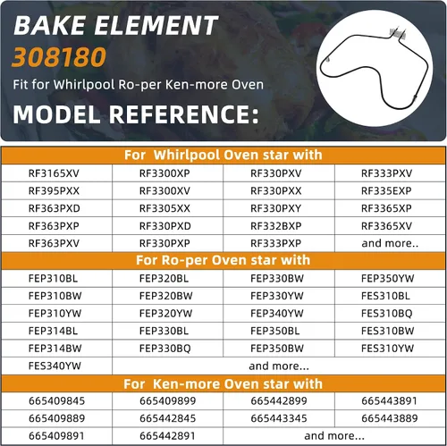 Miniatura 7 de AMI PARTS (2025 UPGRADE) WP308180 W10308477 Elemento de horneado para horno Fit para horno Whirl-pool Elemento de calentamiento 311470, 313827