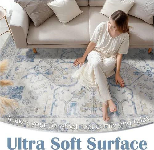 Miniatura 116 de jinchan Lima - Alfombra simétrica floral geométrica lavable, alfombra de entrada de medio círculo de 2 x 3, alfombra de media luna, suave y Azul