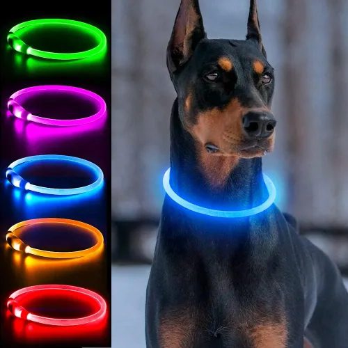 Miniatura 13 de Collares de perro iluminados, collar de perro Dlitk LED recargable por USB, 1 unidad, collar brillante de poliuretano termoplástico para perros