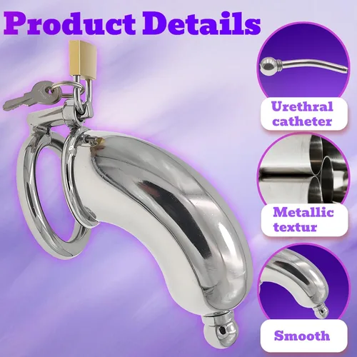 Miniatura 2 de Jaula de acero inoxidable para hombre con bloqueo de pene con cerradura de metal castidad con tubo uretral