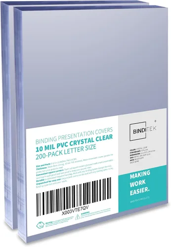 Miniatura 9 de Binditek paquete de 50 portadas de encuadernación transparentes de PVC de 8 mil, 11 x 17 pulgadas, tamaño tabloide, esquinas cuadradas, sin