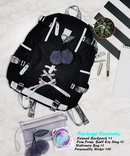 Miniatura 7 de Mochila para mujeres, adolescentes, niños y niñas, resistente al agua, casual, para laptop con puerto de carga USB, bonita bolsa para viajes