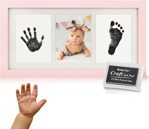 Miniatura 8 de Bubzi Co Kit de huellas de manos y marco de fotos de huellas para niñas y niños recién nacidos, set de regalo único para baby shower, decoraciones