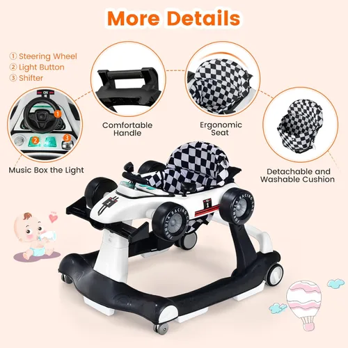 Miniatura 5 de HONEY JOY Andador de bebé 4 en 1, andador de actividad con empuje con 3 alturas ajustables, ruedas suaves con velocidad ajustable, asiento Blanco