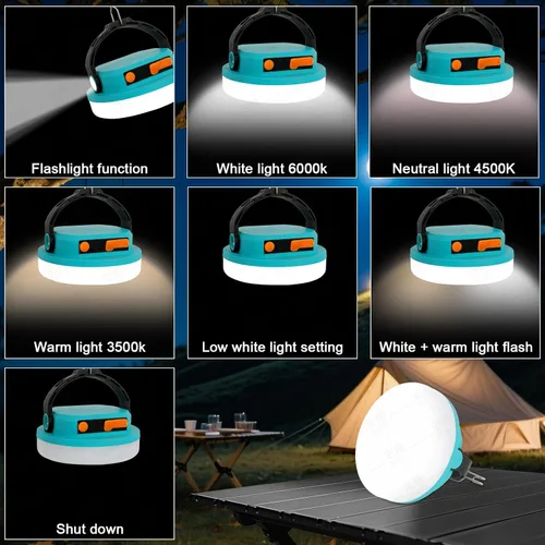 Miniatura 2 de Luz de campamento recargable, linterna LED para cortes de energía, luz de emergencia impermeable para tienda de campaña con gancho magnético, banco
