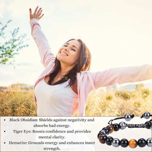 Miniatura 262 de Adjustable Crystal Bracelet – Gemstone Bead Bracelet with Adjustable Macrame String – Chic Gemstone Bracelet for Men and Women – 8mm Round Healing