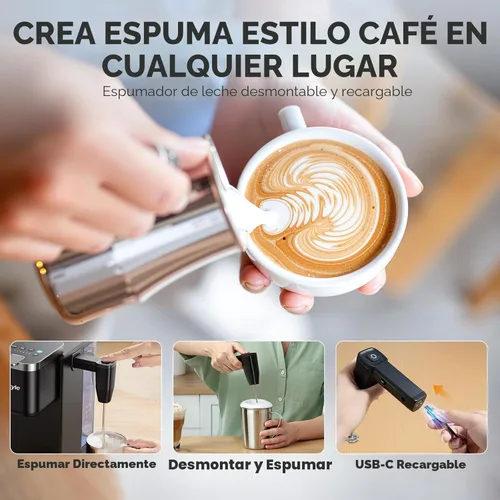 Miniatura 5 de Tastyle Cafetera de una sola porción con espumador de leche desmontable integrado, máquina de café helado y caliente para cápsulas K y café molido