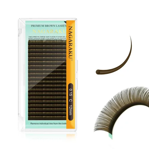 Miniatura 60 de NAGARAKU Extensiones de pestañas de color marrón oscuro 0.003 in, rizo B, 0.276-0.591 in, bandeja mixta, pestañas individuales, volumen de visón