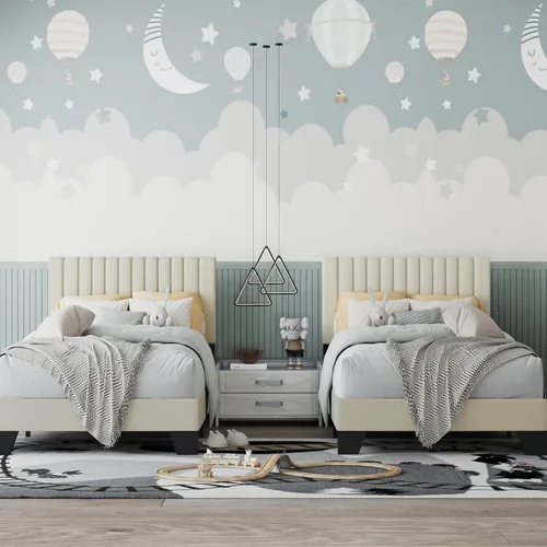 Miniatura 8 de Marco de Cama Tamaño Twin con Cabecera Capitonada Ajustable – Cama de Plataforma Tapizada en Terciopelo, Marco Resistente y Listones, No Necesita