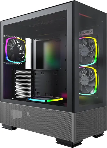 Montech Sky Two, doble vidrio templado, 4 ventiladores PWM ARGB preinstalados, carcasa de computadora ATX de torre media para juegos, tipo C, alto