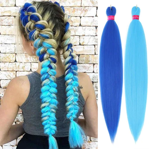 Miniatura 15 de Cabello trenzado negro preestirado, 2 paquetes de extensiones de cabello de trenzas de caja de 26 pulgadas, pelo sintético preestirado trenzado