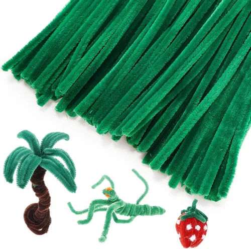 Caydo 200 limpiapipas verde oscuro para decoración de Pascua, tallos de felpilla esponjosos a granel para niños, proyectos de manualidades, 12