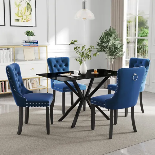 Miniatura 23 de Juego de comedor moderno de cristal de lujo de 5 piezas, juego de comedor rectangular minimalista para 4, juego de mesa de cocina de vidrio