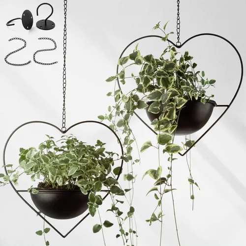 Miniatura 9 de Hajia 1 paquete de soporte para plantas colgantes con forma de corazón con maceta desmontable de 19 cm, maceta colgante moderna de metal negro
