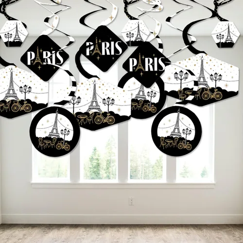 Miniatura 3 de Big Dot of Happiness Stars Over Paris - Decoración para colgar en fiestas con temática parisina - Remolinos de decoración para fiestas - Juego de 40