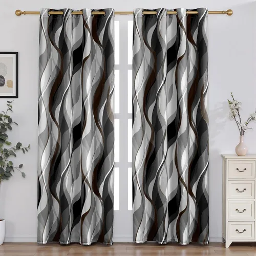 Miniatura 9 de weesire - Cortinas opacas azules y grises modernas con rayas decorativas, 100% bloqueo de luz, oscurecimiento con ojales, cortina azul para sala