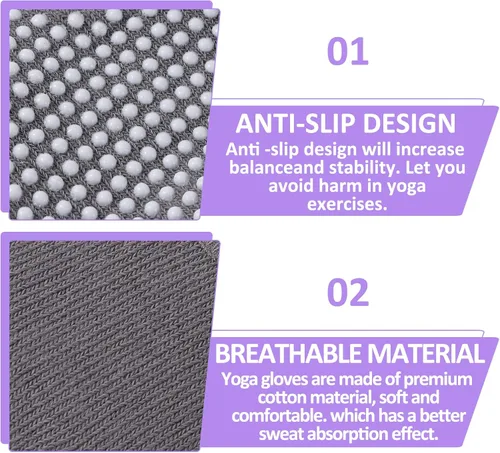 Miniatura 3 de Guantes de gimnasio antideslizantes sin dedos para mujer, 2 pares de guantes de pilates antideslizantes de silicona para yoga, fitness, deportes