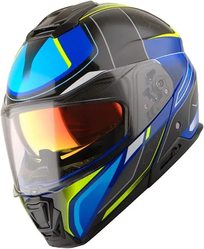 Miniatura 2 de Martian Casco modular de cara completa para motocicleta, protector solar con doble visera: HG362 azul amarillo