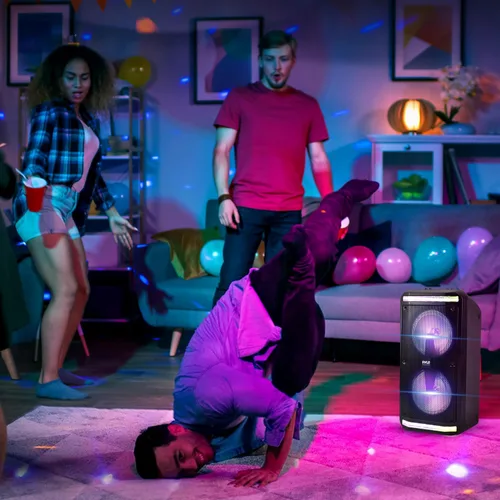 Miniatura 7 de Pyle Sound Around - Altavoz Bluetooth y sistema de micrófono, altavoz de karaoke estéreo portátil con micrófono con cable, lectores MP3/USB/Micro