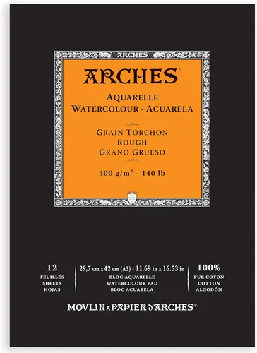 Miniatura 6 de Almohadilla de papel de acuarela Arches, 140 libras, prensa fría, 9"x12