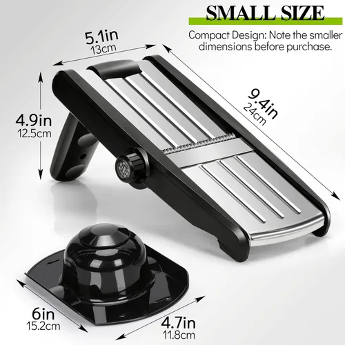 Miniatura 5 de MASTERTOP Rebanadora de Mandolina, rebanadora de alimentos 5 en 1 para cocina, mini rebanadora de verduras de acero inoxidable con guante