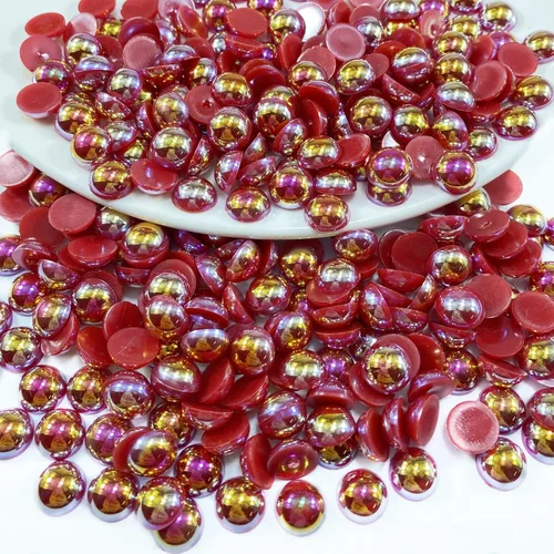 Miniatura 10 de 1000 perlas medias redondas de resina con parte trasera plana de 0.236 pulgadas para manualidades, para cara, uñas, vasos, ropa, zapatos, álbum