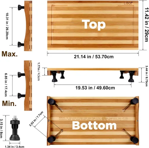 Miniatura 6 de Cubierta de bambú para estufa y tabla de cortar de encimera con patas ajustables, 21.14 x 11.42 pulgadas, tabla de cortar de doble propósito