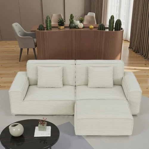 Miniatura 9 de Sofá modular de nube deshuesada de 106 pulgadas, 2 piezas modulares para sala de estar, sofá comprimido en una caja, sin montaje (beige)