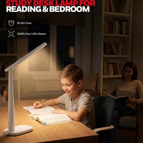 Miniatura 7 de Honeywell Lámpara de escritorio LED para oficina en casa, luz de lectura regulable con 4 modos de color, control táctil, puertos de carga USB-A