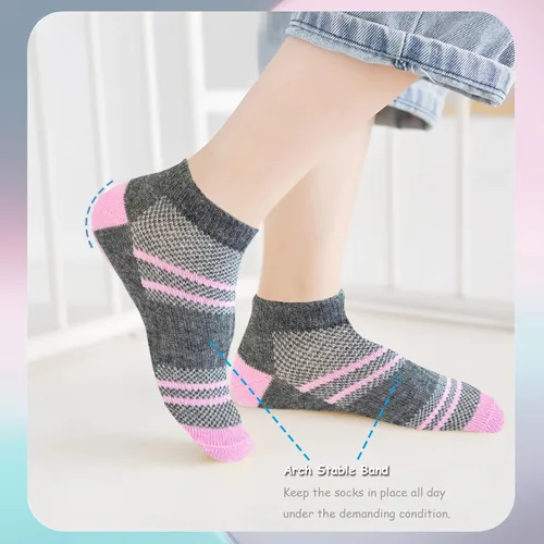 Miniatura 4 de Bemeol 12 pares de calcetines para niñas, calcetines deportivos de algodón de corte bajo