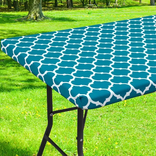 Miniatura 14 de Smiry Mantel cuadrado para mesa de pícnic, manteles de camping impermeables elásticos ajustables, protector de mantel de vinilo con respaldo de Gris