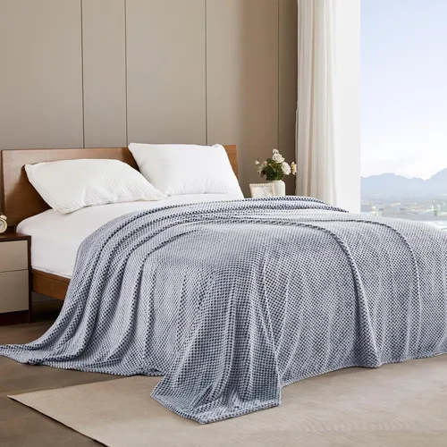 Miniatura 6 de Exclusivo Mezcla - Manta de vellón extragrande para sofá o cama, mantas supersuaves y cálidas con textura de gofre, acogedora, mullida y ligera Azul