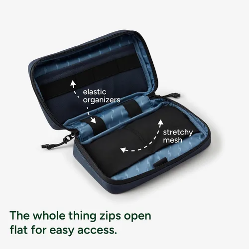 Miniatura 5 de Halfday Sidekick Tech - Kit organizador Soporte abatible para teléfono/tableta, bolsa con cremallera plana con Power Mesh y elástico para cable