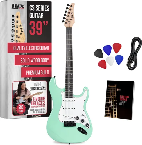 LyxPro CS Kit de guitarra eléctrica de 39 pulgadas para principiantes, intermedios y profesionales con guitarra, cable de amplificador, 6 púas y