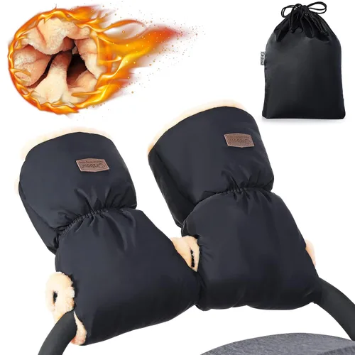 Orzbow Guantes de Cochecito de Piel de Oveja Sintética, Manoplas Universales de Invierno Anti-Congelamiento para Cochecito, Manguito de Mano