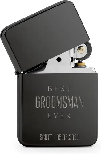 Miniatura 15 de WEDDINGSTAR Encendedor personalizado grabado de metal negro plomizo a prueba de viento, grabado con monograma personalizable, recargable