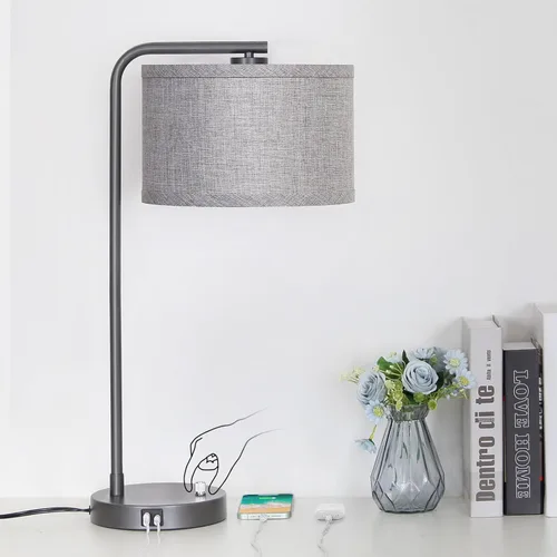 Miniatura 14 de Lámpara de mesita de noche Seaside village con puertos de carga USB C+A, lámpara de pie moderna de granja completamente regulable, lámpara de Roble