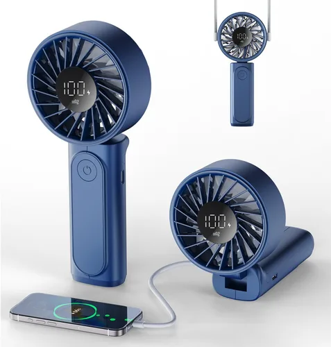 Miniatura 15 de Peiyuu Ventilador portátil, recargable de 4000 mAh, mini ventilador de escritorio plegable de 180° con 6 velocidades de viento, pantalla digital