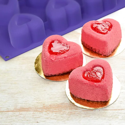 Miniatura 5 de Bakerpan Moldes de silicona con forma de corazón de San Valentín para hornear, juego de 2 moldes para tartas en forma de corazón