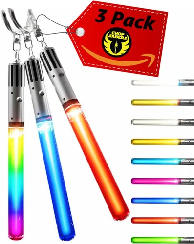 LIGHTSABER - Llavero con luz LED, sable de luz brillante, 8 modos de cambio de color, 3 llaveros incluidos
