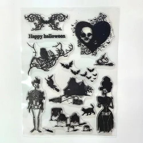 NZJ Sello transparente de silicona transparente con texto en inglés «Happy Halloween», para álbumes de recortes, diario, tarjetas, 4.3 x 6.3 pulgadas