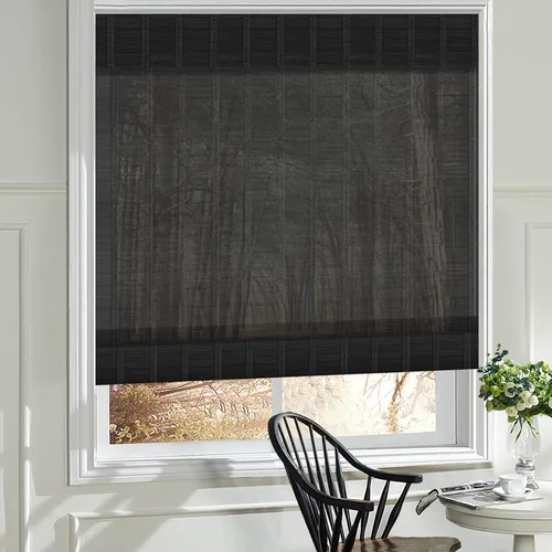 Miniatura 11 de Cortinas romanas de madera para ventana, cortinas de bambú opacas forradas, fácil instalación para el hogar y el jardín, patrón 1