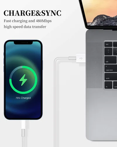 Miniatura 5 de Uzento Cable de carga para iPhone, paquete de 2 cables USB a Lightning originales con certificación Apple MFI de 6 pies, cable de carga rápida
