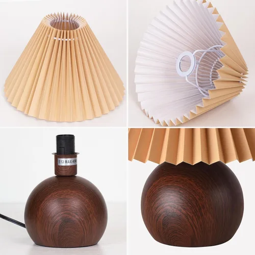Miniatura 6 de KUNJOULAM Lámpara de mesa plisada retro, moderna lámpara de mesita de noche con pantalla marrón, base de metal de 5.9 pulgadas para dormitorio