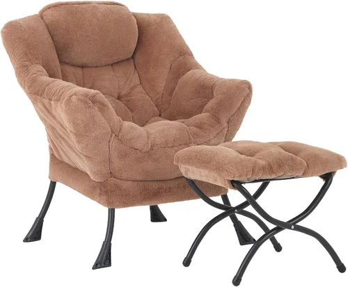 Miniatura 25 de MBOOYOME - Silla perezosa con otomano plegable, sillón de acento moderno de ocio con reposabrazos y bolsillo lateral y reposapiés plegable, silla