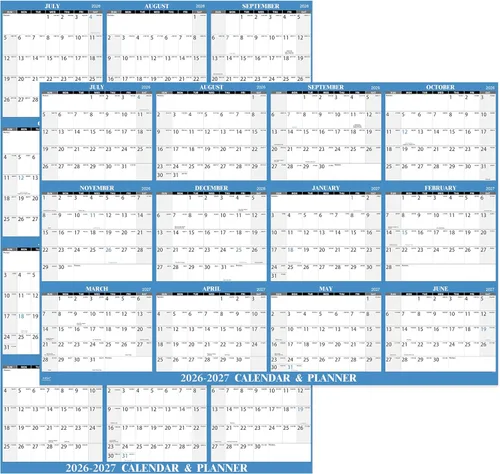 Calendario de borrado en seco 2026-2027 para pared, calendario de pared 2026-2027, calendario de pared anual, 48 x 32 pulgadas, julio de 2026 a