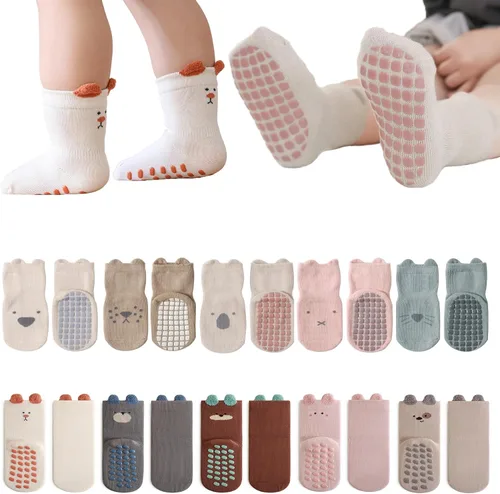 Calcetines antideslizantes para recién nacidos, calcetines antideslizantes para bebés, niñas y niños, 10 pares